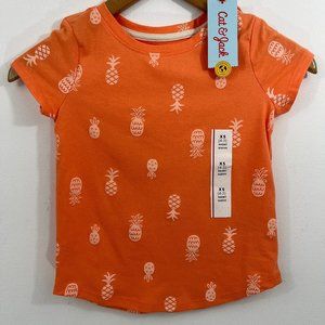 NWT Girls Size 4/5 XS X Small Cat & Jack Pineapple Printed Orange Casual Top Tee
